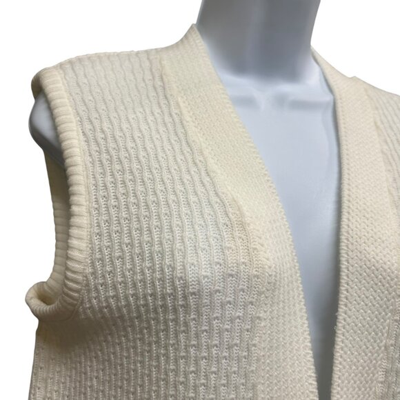 Vintage Off White Button Front Cable Knit Academia Preppy Sweater Vest Size M - Picture 2 of 7